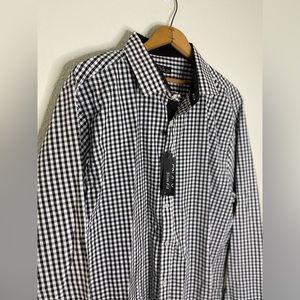 Galaxy Mens Button Down Long Sleeve Casual Shirt. Black white plaid Size…